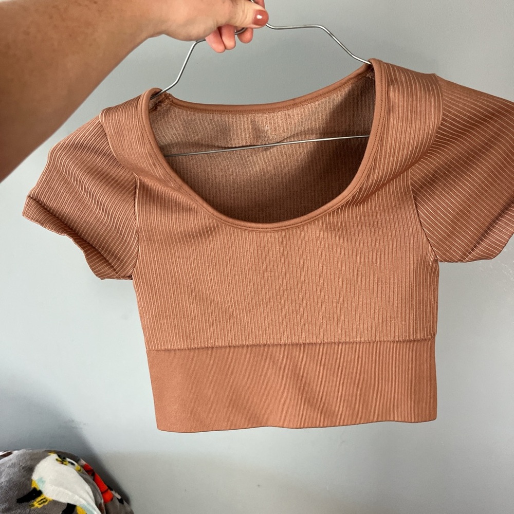 Aerie Ribbed Brown Crop Top